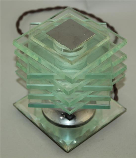 A Maison Desny Art Deco glass cubist desk lamp, 5.5in.